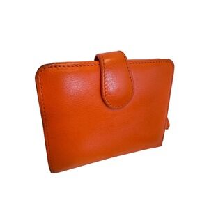 Orange Genuine Leather RFID Blocking Bifold Wallet with Zipper Coin Pocket